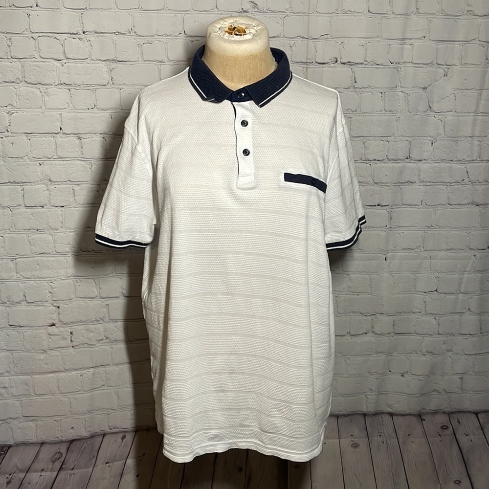 Primark Preppy Classic Polo‎ short sleeve Shirt White and Navy Medium